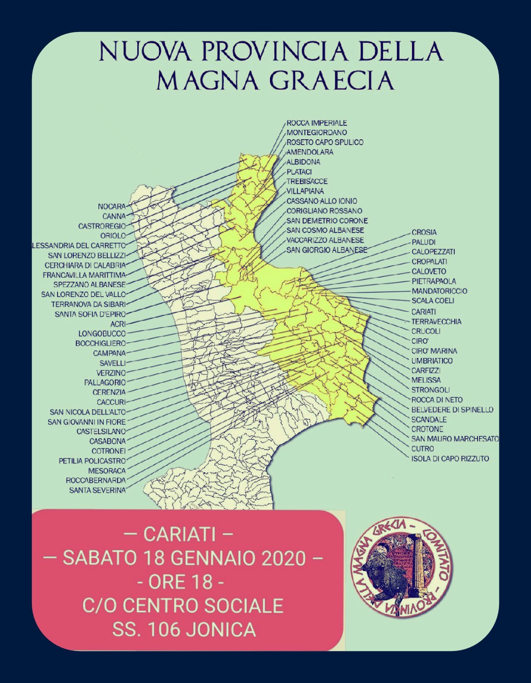 MAGNA GRAECIA, IL COMITATO PRESENTA REPORT. EVENTO A CARIATI SABATO 18 GENNAIO 2020